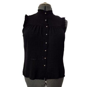 Women's Small Lily Star Black Button Up Sheer Blouse with Ruffles